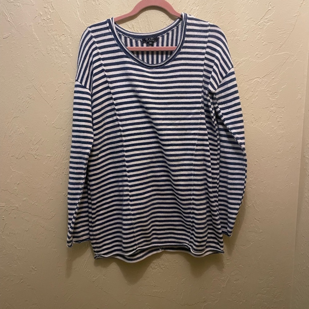 G&C California Navy and White Striped Crewneck Sweater